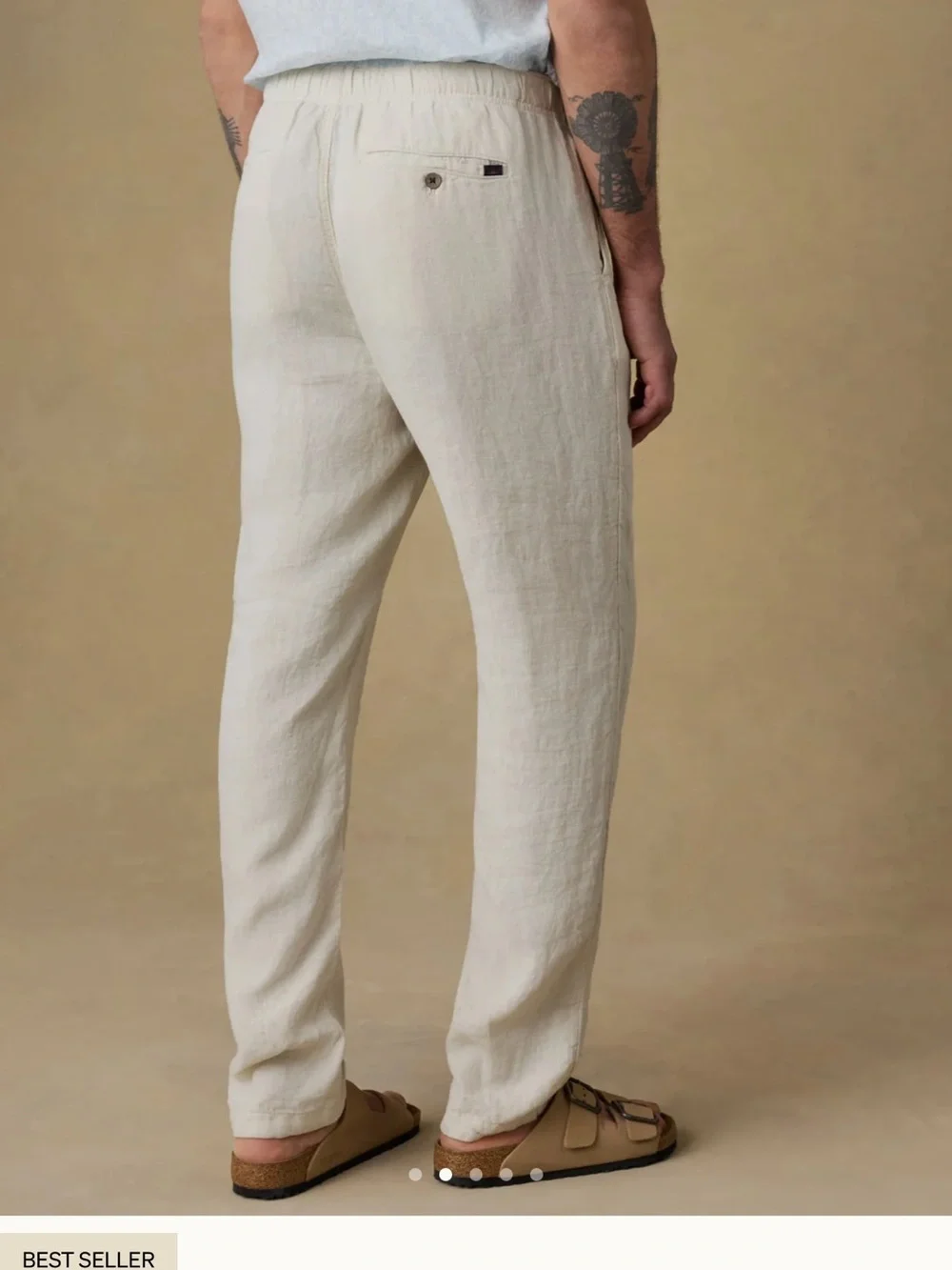 Men Faherty Essential Drawstring Linen Pant Weathered Sand SMALL NWT
